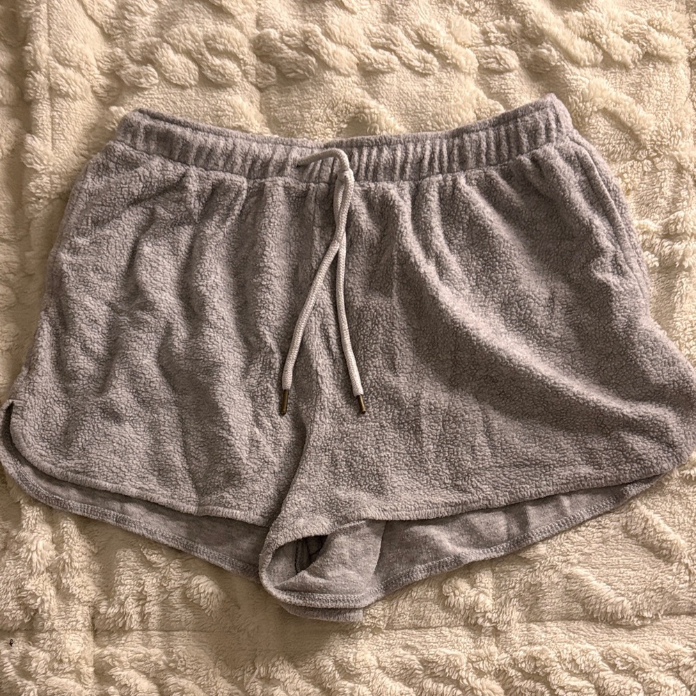 Cozy Plush Drawstring Women’s Shorts - Light Gray